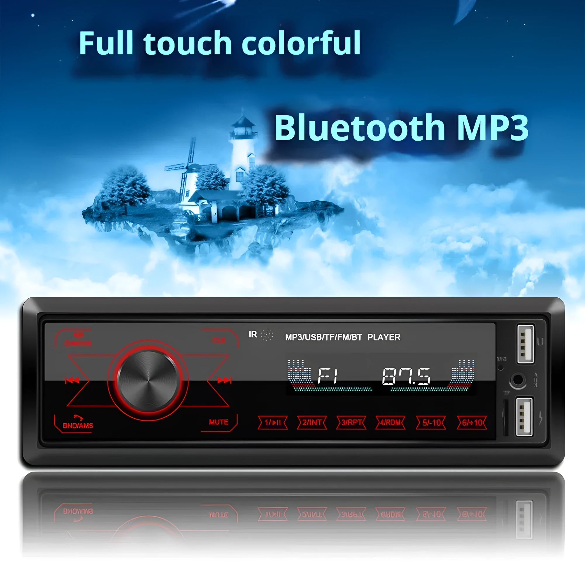 M10 touch screen dual USB vehicular Bluetooth MP3 player with colourful light and radio all-in-one machine