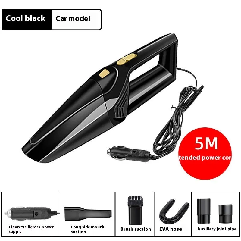 Cool Black 12V car wet and dry vacuum cleaner with brush suction and hose attachments