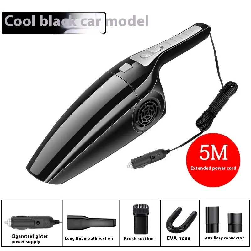 Cool Black 12V car wet and dry vacuum cleaner with brush suction and hose attachments