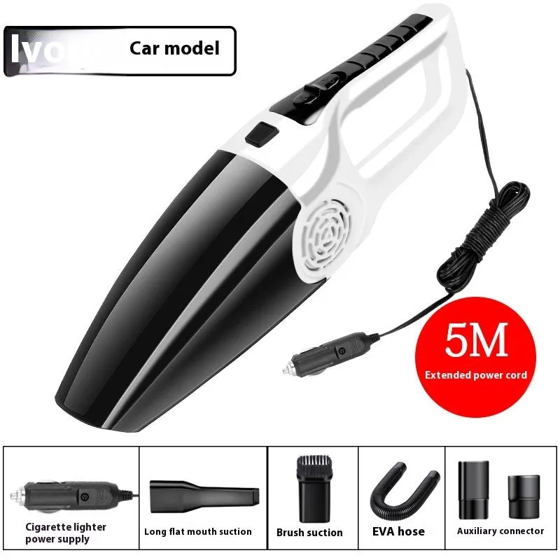 Cool Black 12V car wet and dry vacuum cleaner with brush suction and hose attachments