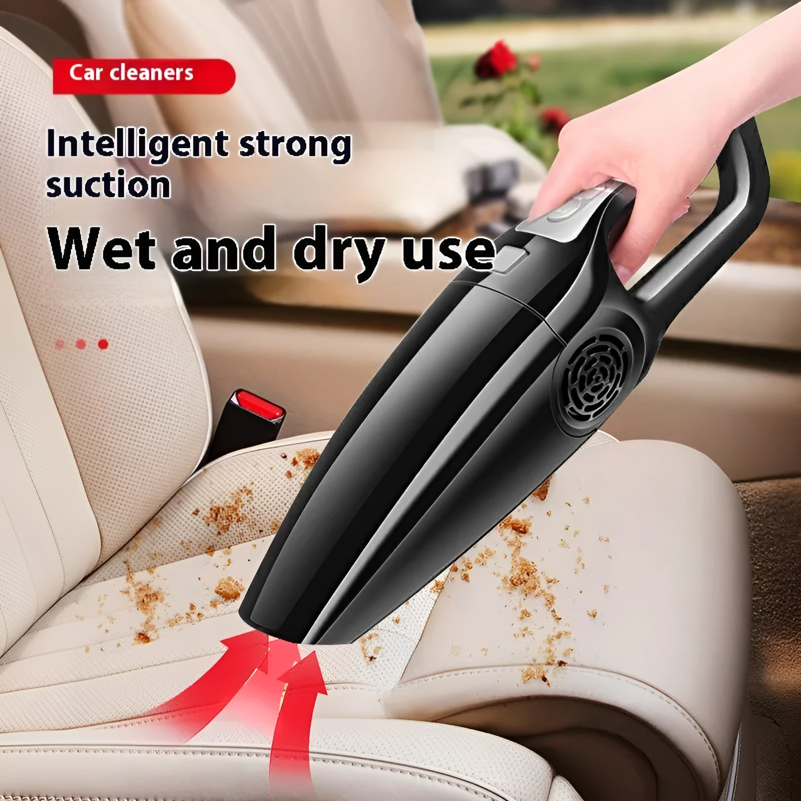 Cool Black 12V car wet and dry vacuum cleaner with brush suction and hose attachments