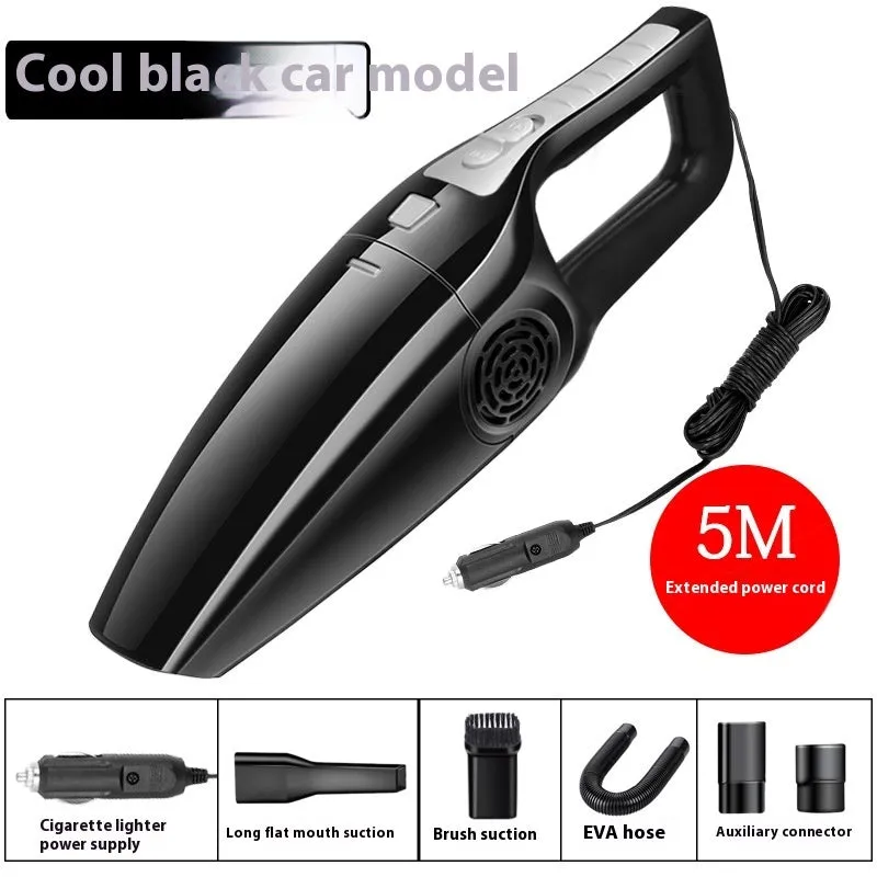 Cool Black 12V car wet and dry vacuum cleaner with brush suction and hose attachments