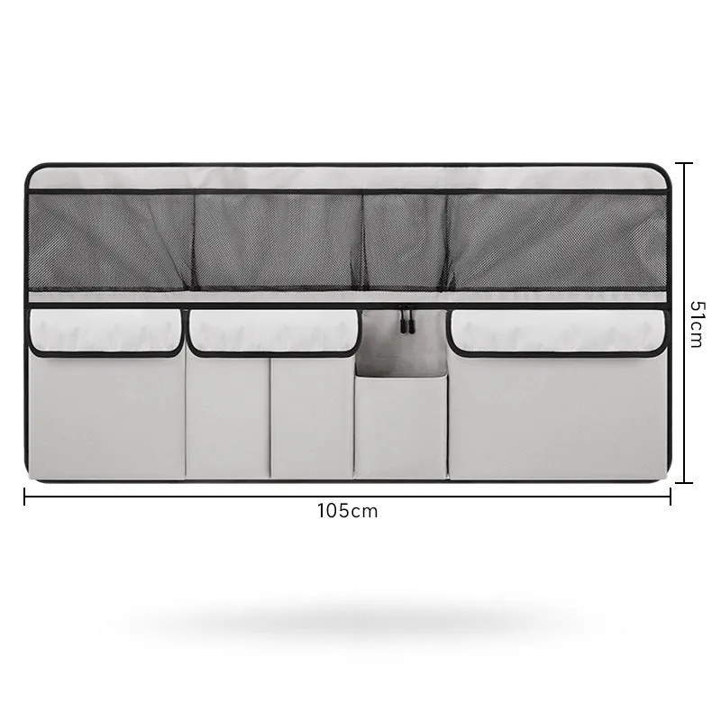Large capacity car storage box in Oxford cloth with mesh pockets, hanging design, 105x51x9cm, black colour