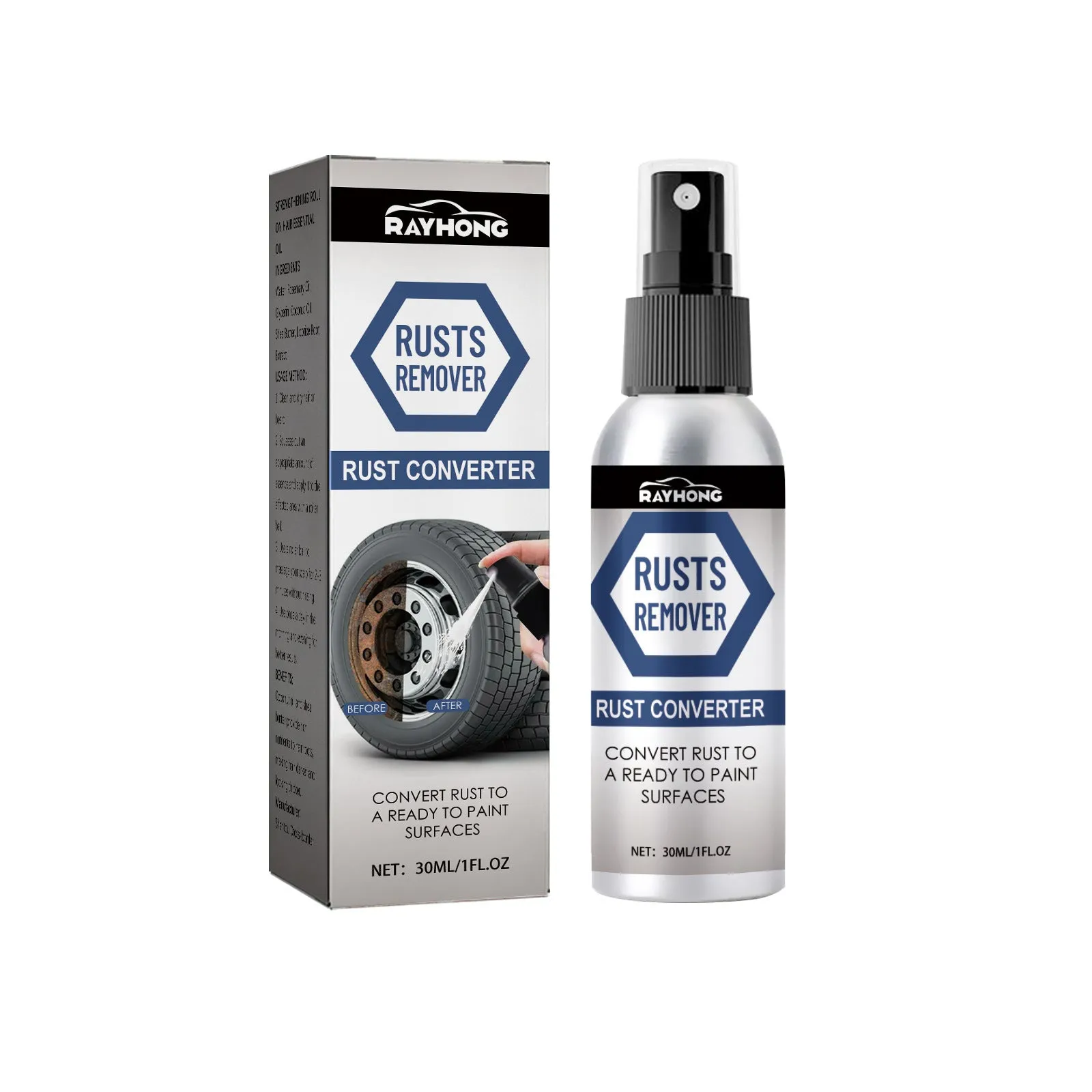 Anti rust conversion agent spray 30ml in black bottle for automobile hub treatment