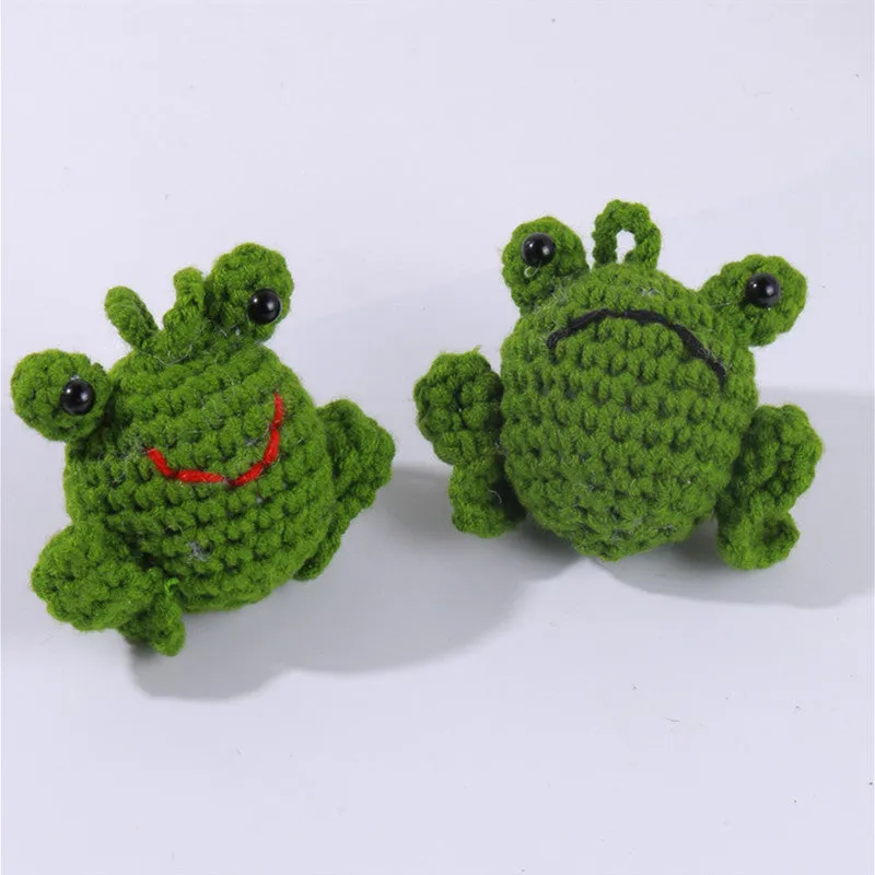 Handmade green plush woven frog car pendant hanging