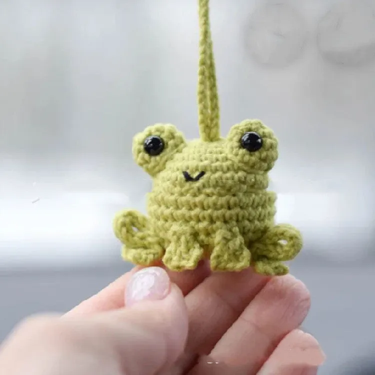 Handmade green plush woven frog car pendant hanging