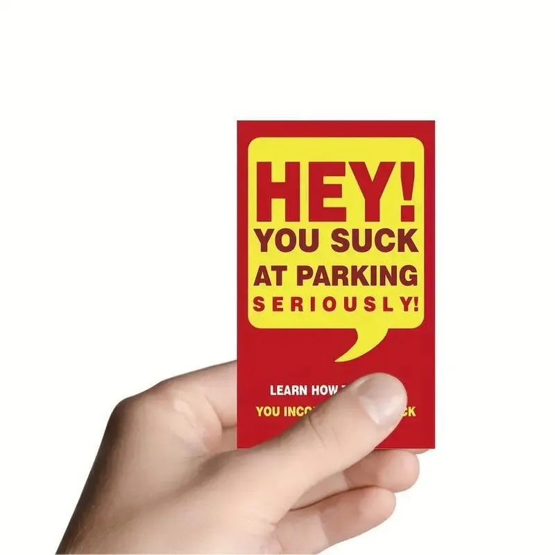 Red parking violation card reading You Park Like An Idiot on copperplate paper, pack of 50 sheets