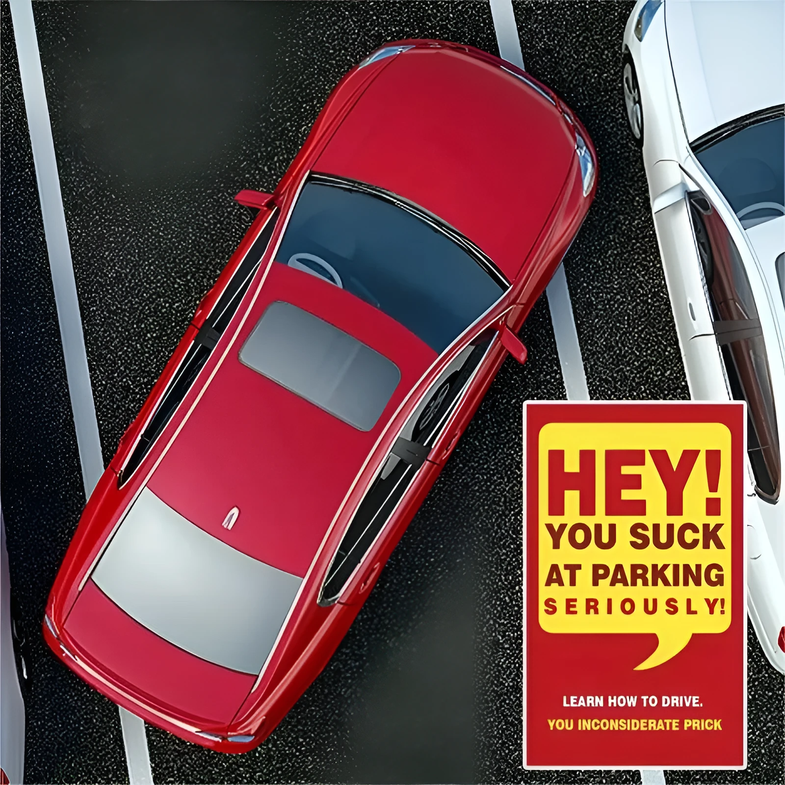 Red parking violation card reading You Park Like An Idiot on copperplate paper, pack of 50 sheets