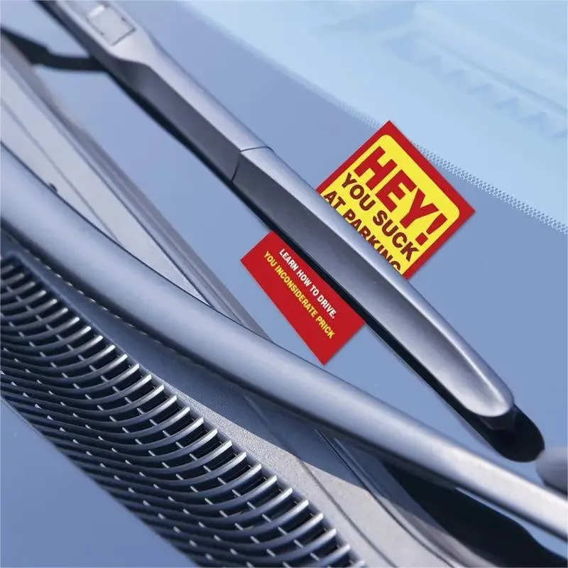 Red parking violation card reading You Park Like An Idiot on copperplate paper, pack of 50 sheets