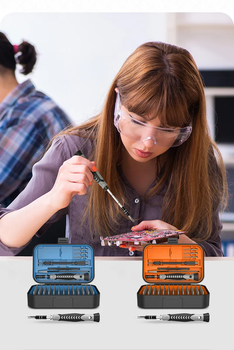 130 in 1 precision screwdriver tool set in orange and blue with CRV steel bits in compact case