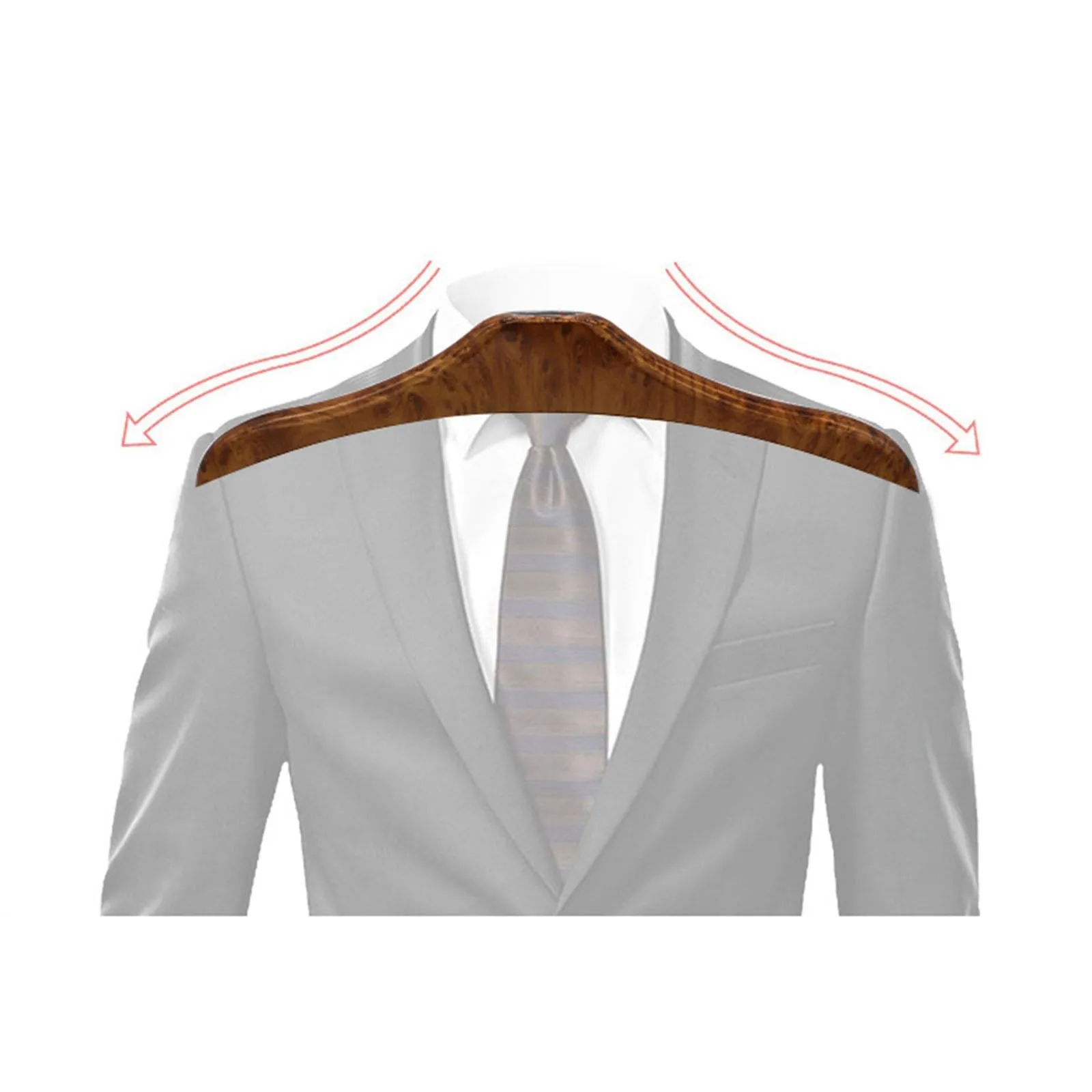 Wood yellow stainless steel car clothes hanger for suits and coats on a vehicle headrest.