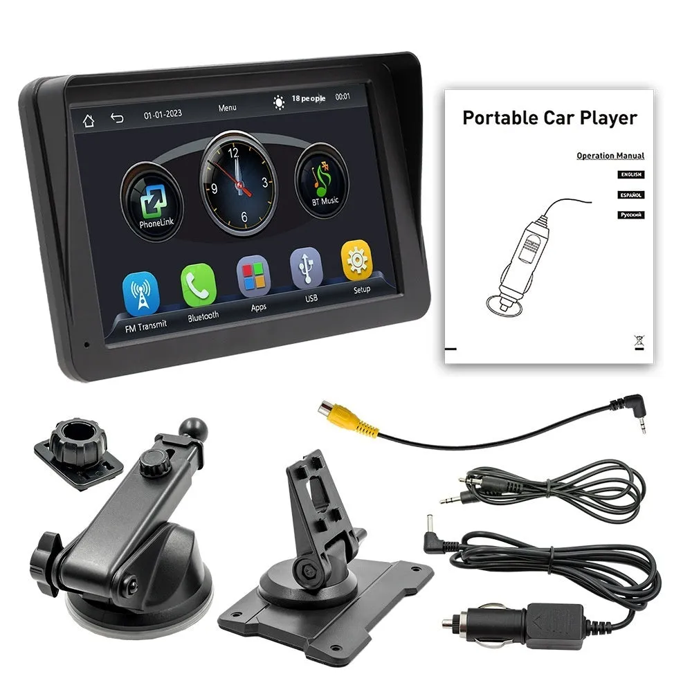 Portable car player with 7 inch HD LCD screen and Wireless CarPlay for vehicle navigation