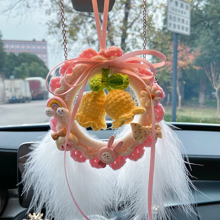 Green woven wool bell orchid car pendant hanging with dream catcher decoration