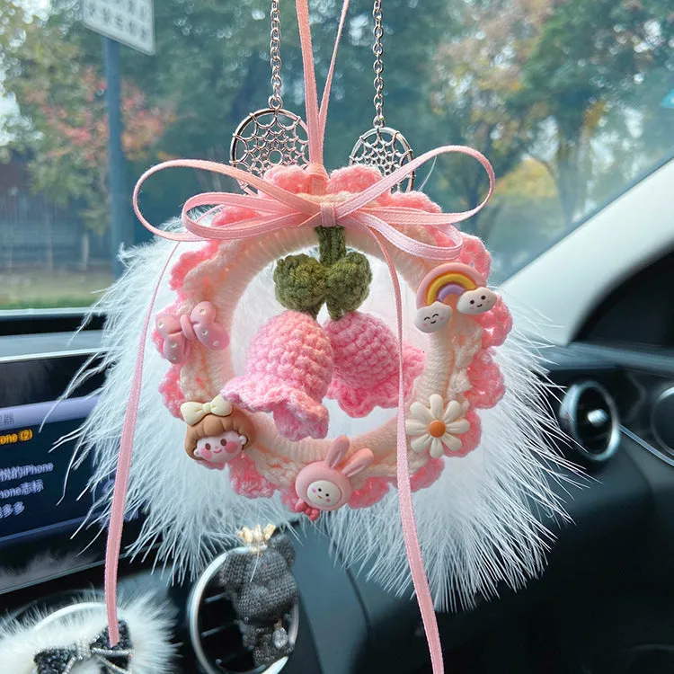 Green woven wool bell orchid car pendant hanging with dream catcher decoration