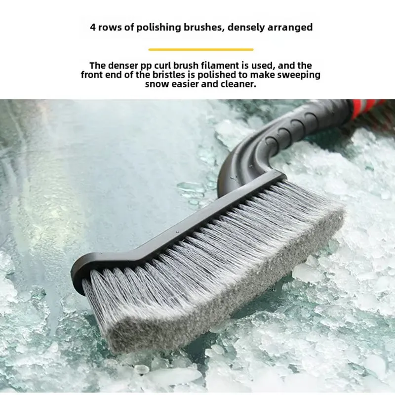 2 in 1 snow brush ice scraper for car windshield with red handle and foam grip