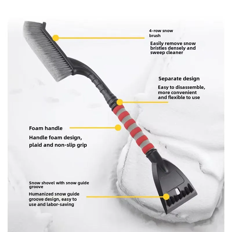 2 in 1 snow brush ice scraper for car windshield with red handle and foam grip