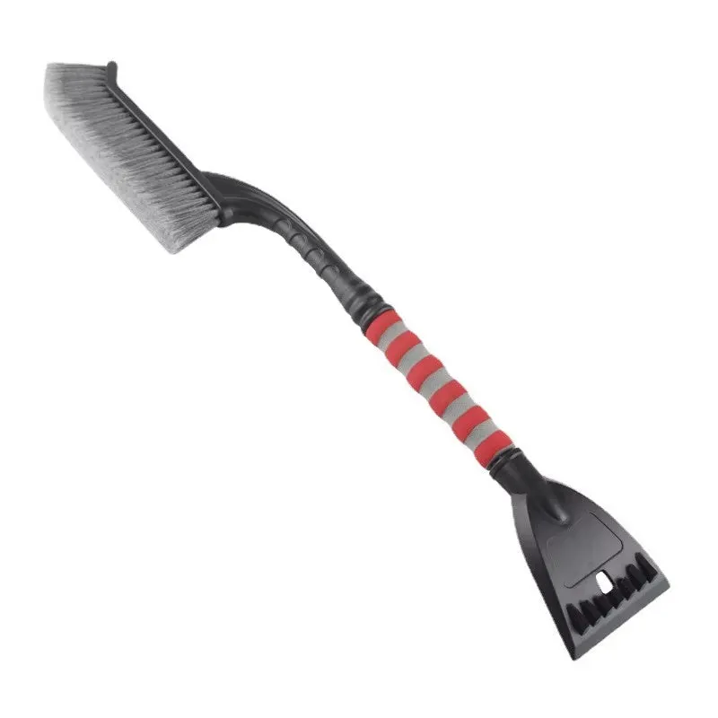 2 in 1 snow brush ice scraper for car windshield with red handle and foam grip
