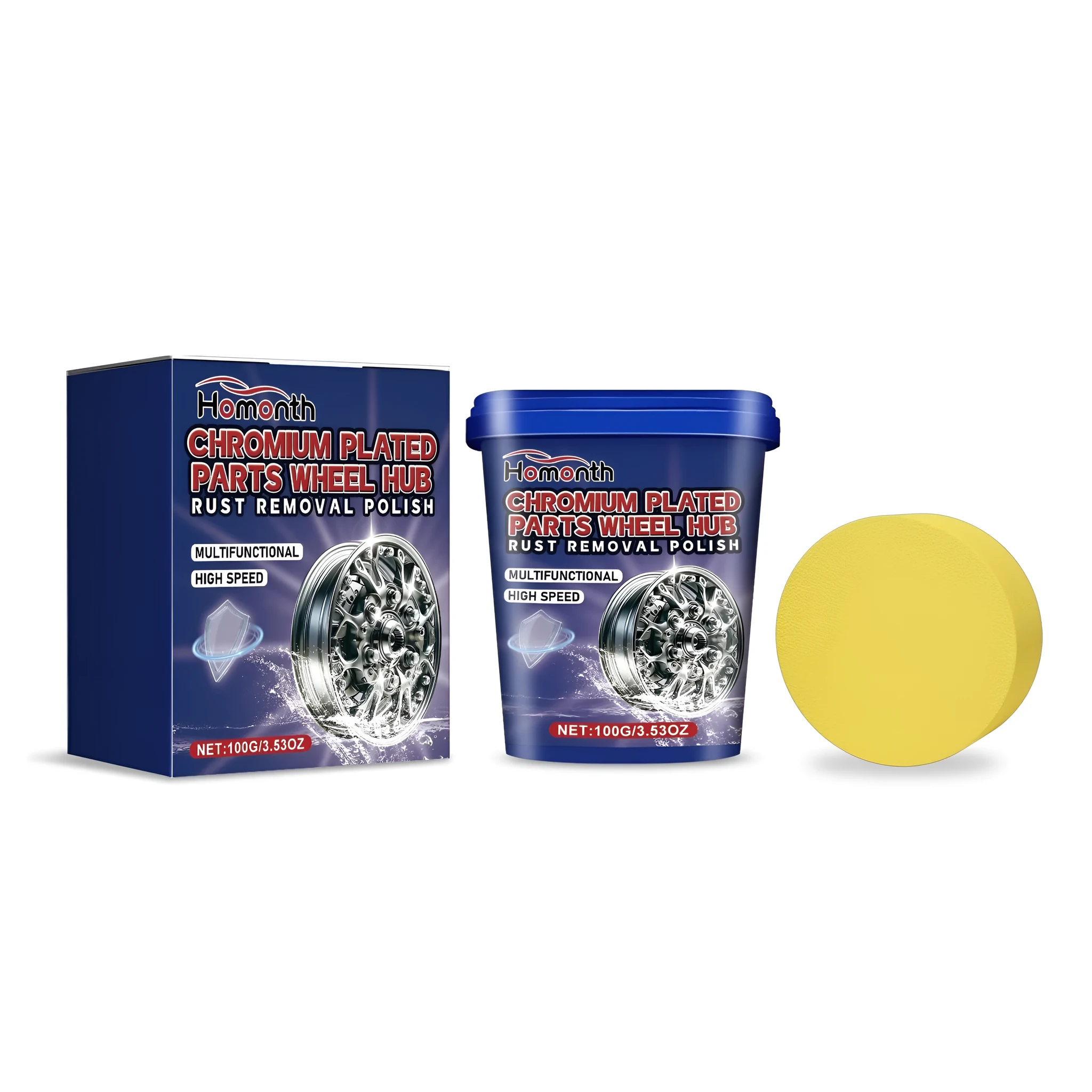 Automotive stainless steel wheel hub cleaning paste 100g with sponge in PE bottle