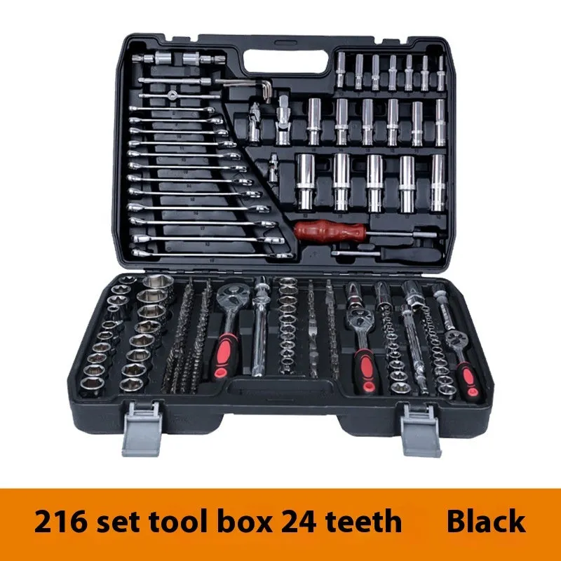 216-piece alloy steel socket wrench set in storage box with 72-tooth ratchet for car and machinery repair