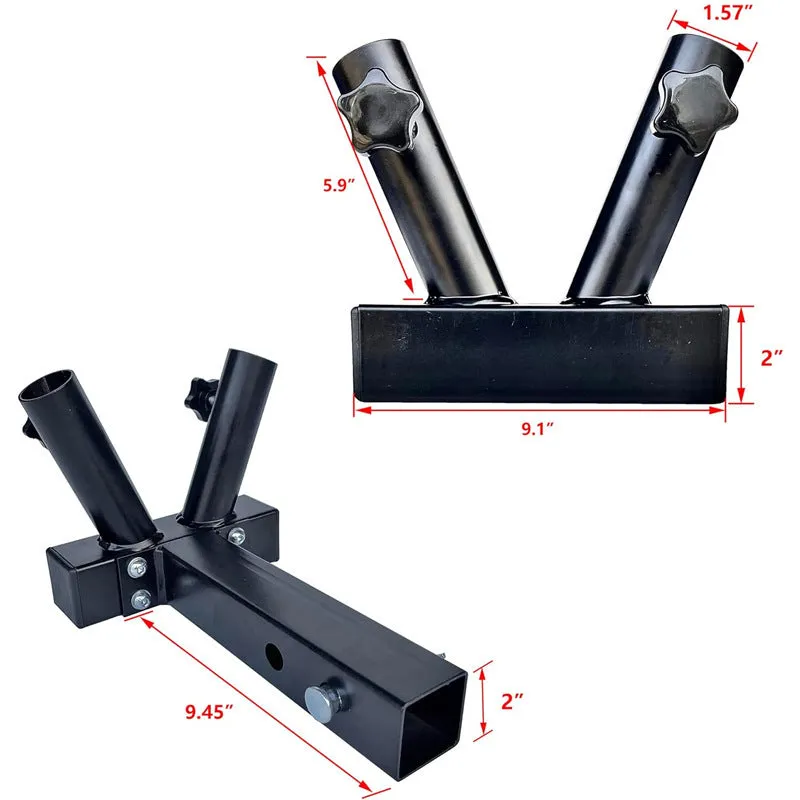 Black steel double tube flagpole bracket for vehicle suspension or seat mounting