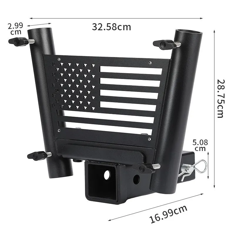Black steel double tube flagpole bracket for vehicle suspension or seat mounting