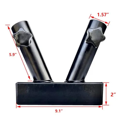 Black steel double tube flagpole bracket for vehicle suspension or seat mounting