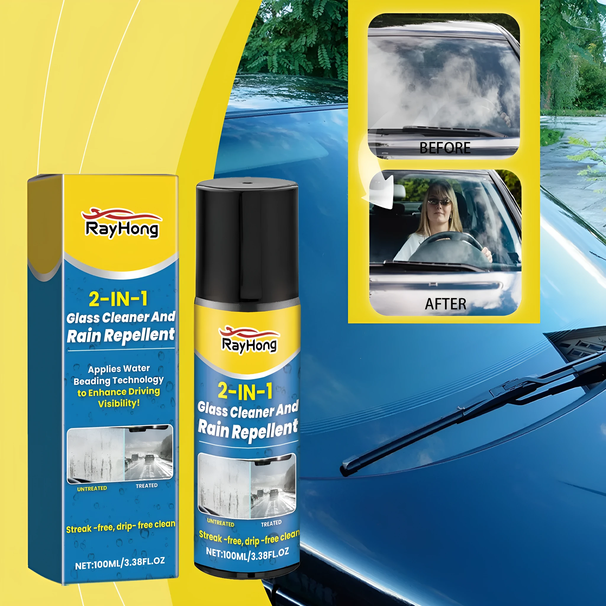 100ml car glass cleaning anti-fog spray bottle with trigger nozzle on white background