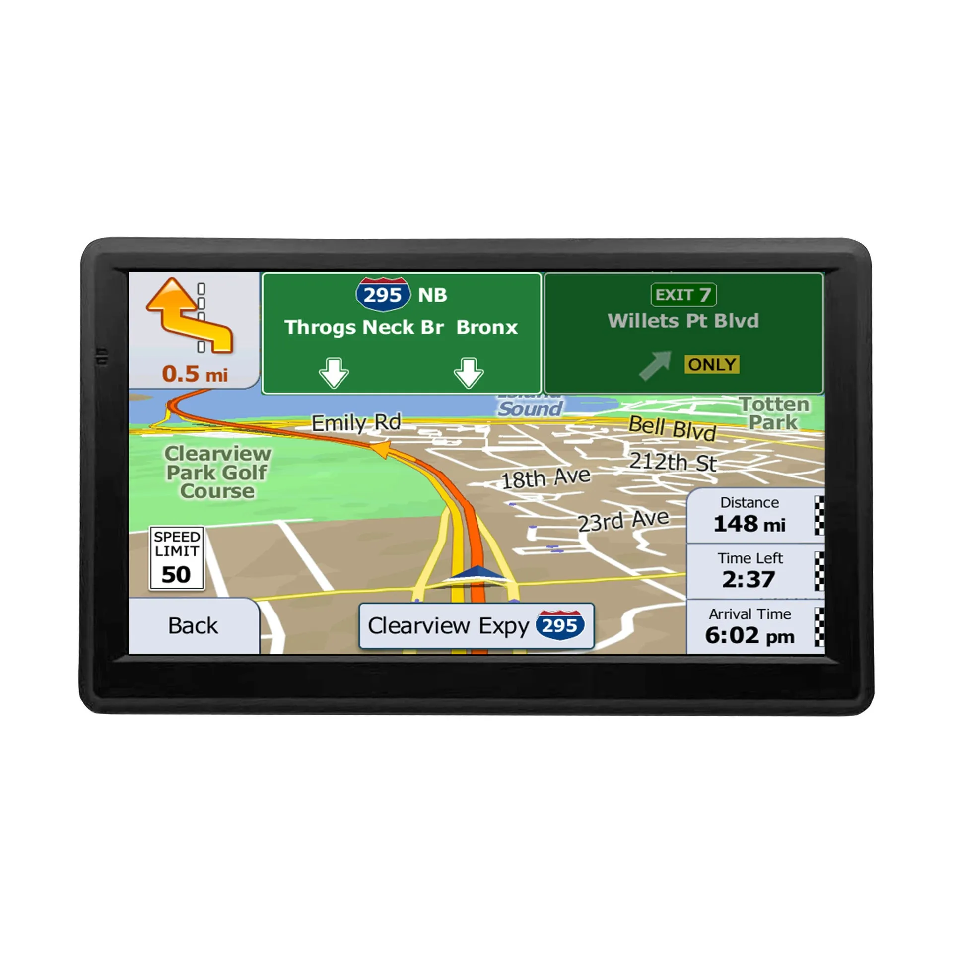 Portable 7-inch GPS navigator with HD touchscreen and voice navigation on car dashboard