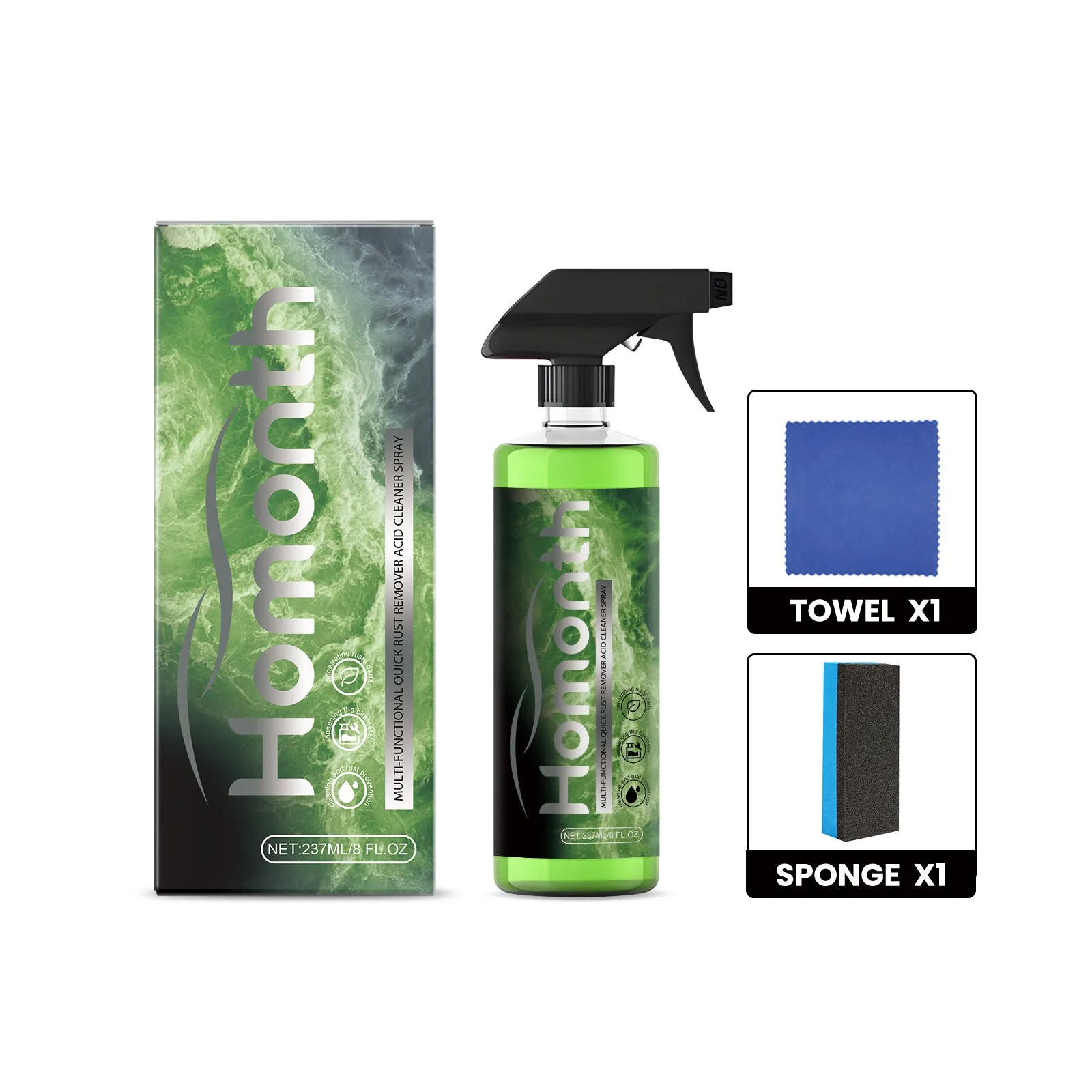 Car rust scavenging agent 237ml bottle with blue square sponge and blue square towel for paint care