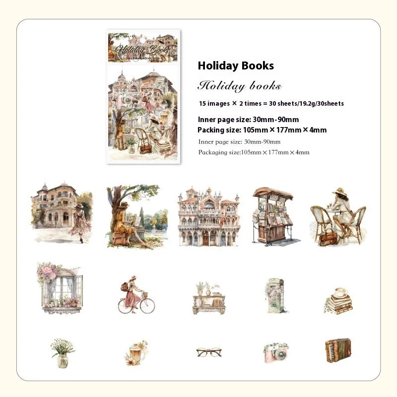Retro Life Landscape series stickers in PET material with printed vintage designs for journal decoration