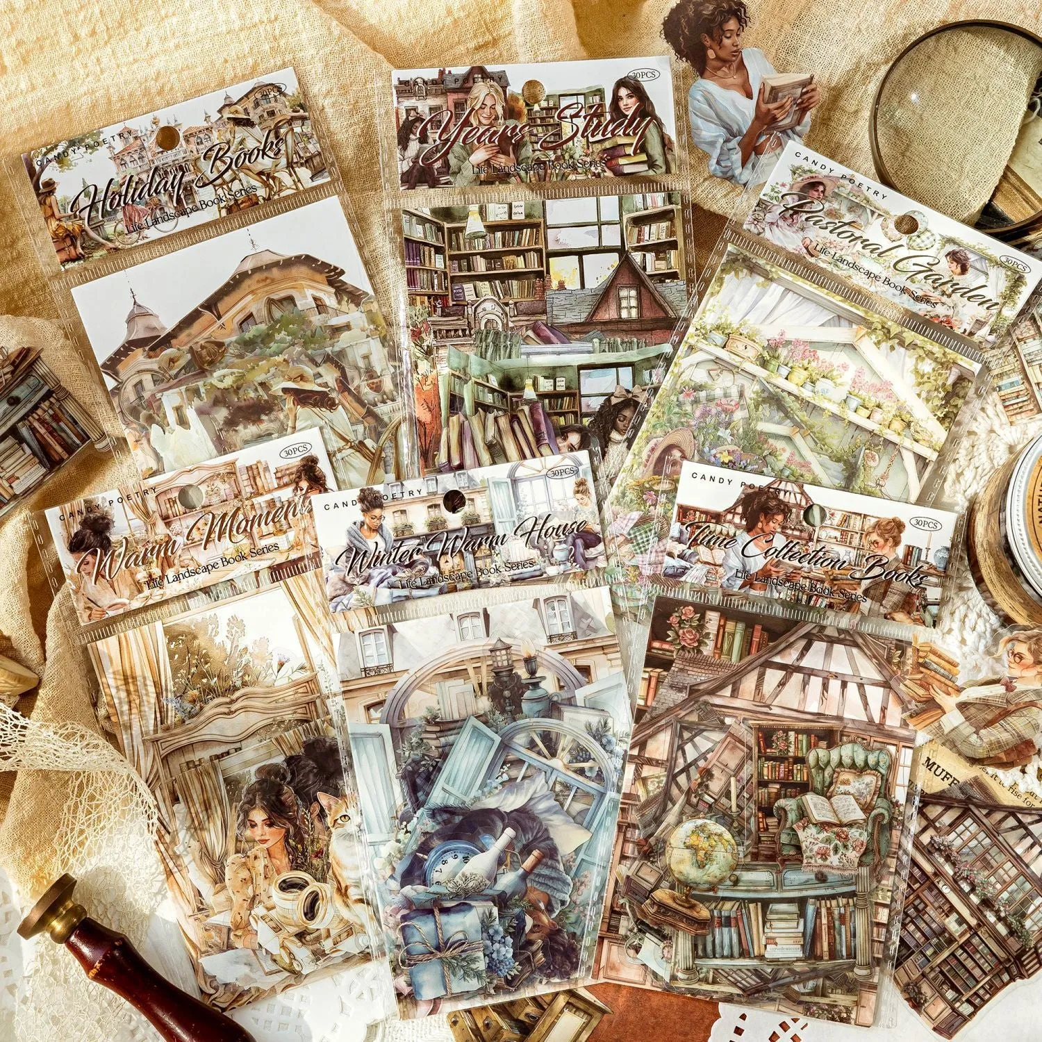 Retro Life Landscape series stickers in PET material with printed vintage designs for journal decoration