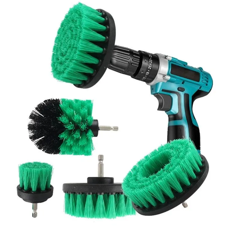 Electric wheel hub cleaning brush set with nickel plated handle and PP filaments for car rim cleaning