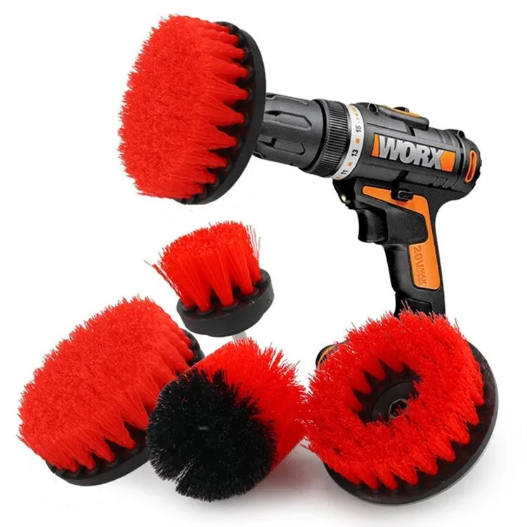 Electric wheel hub cleaning brush set with nickel plated handle and PP filaments for car rim cleaning