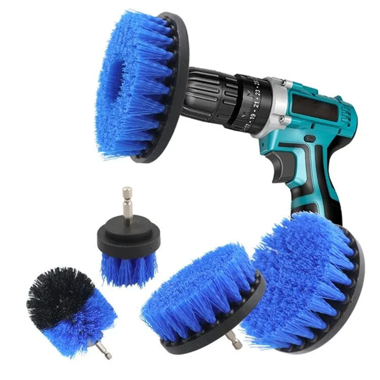 Electric wheel hub cleaning brush set with nickel plated handle and PP filaments for car rim cleaning