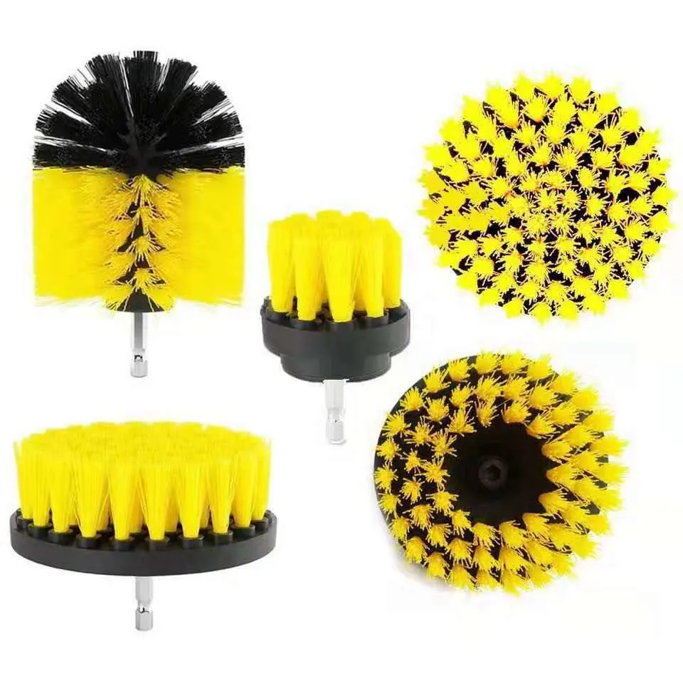 Electric wheel hub cleaning brush set with nickel plated handle and PP filaments for car rim cleaning