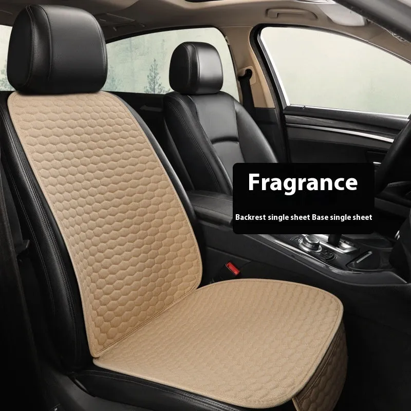 Natural linen car seat cushion in black, five-seat universal, cotton filled, with textured fabric surface