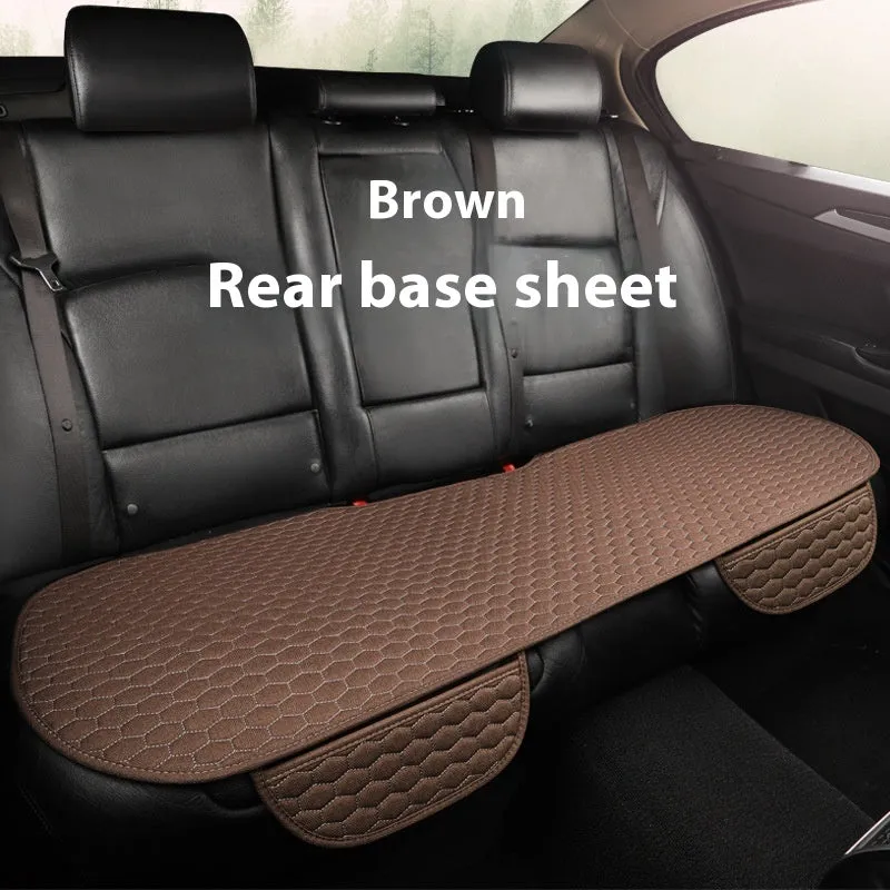 Natural linen car seat cushion in black, five-seat universal, cotton filled, with textured fabric surface