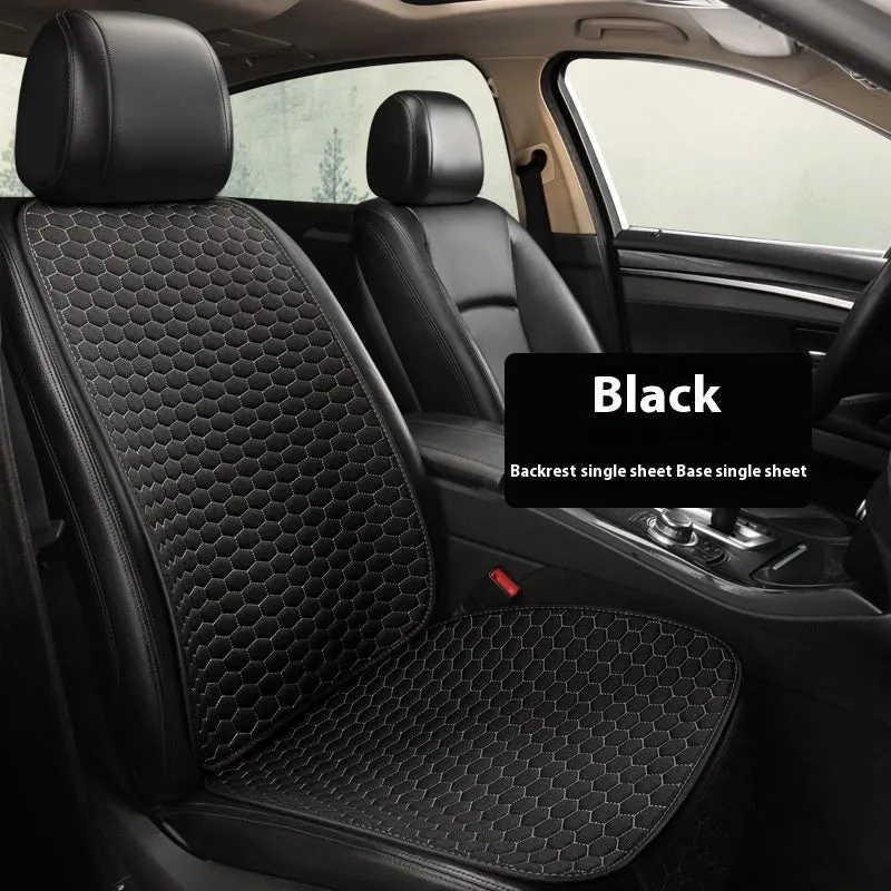 Natural linen car seat cushion in black, five-seat universal, cotton filled, with textured fabric surface