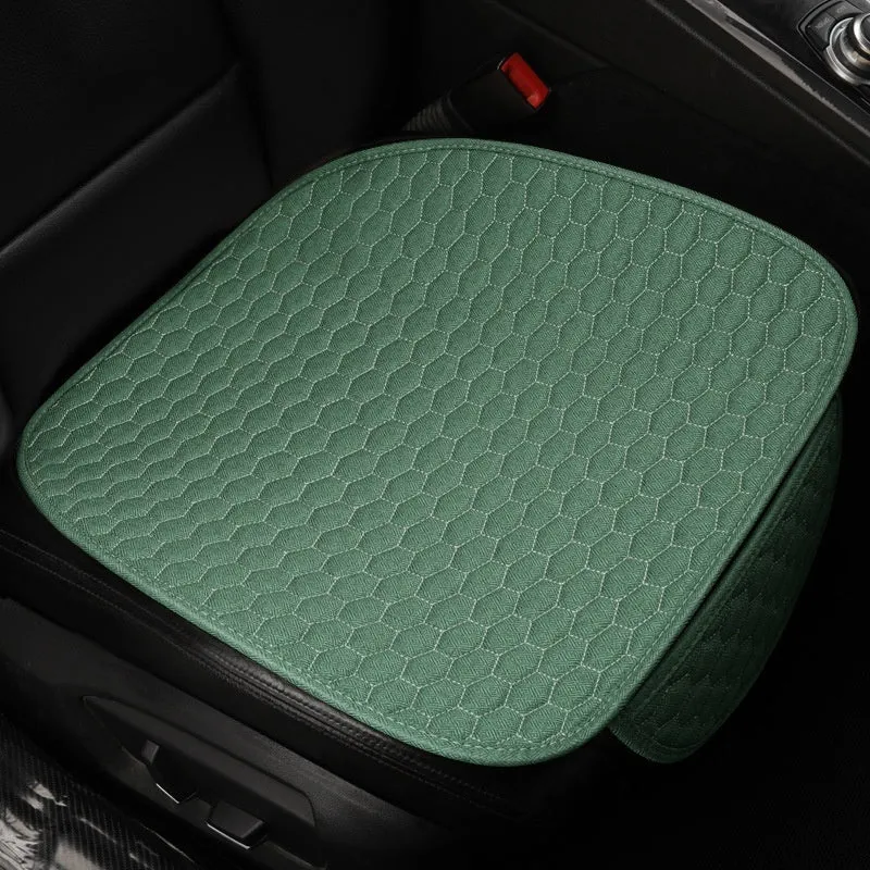Natural linen car seat cushion in black, five-seat universal, cotton filled, with textured fabric surface