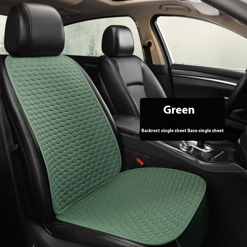 Natural linen car seat cushion in black, five-seat universal, cotton filled, with textured fabric surface