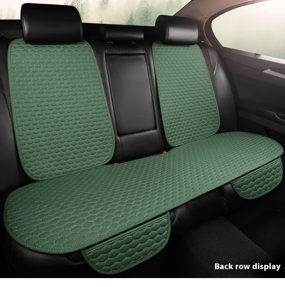 Natural linen car seat cushion in black, five-seat universal, cotton filled, with textured fabric surface