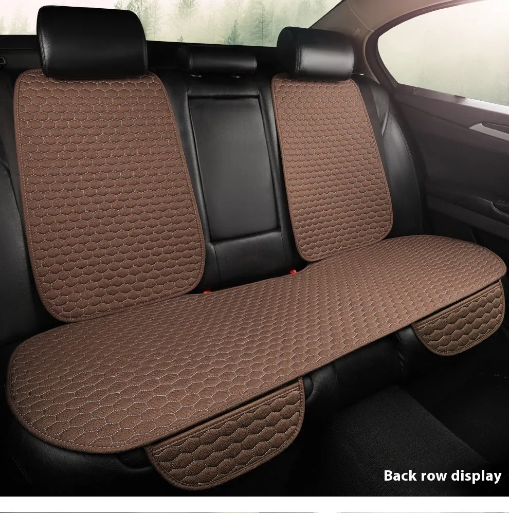 Natural linen car seat cushion in black, five-seat universal, cotton filled, with textured fabric surface