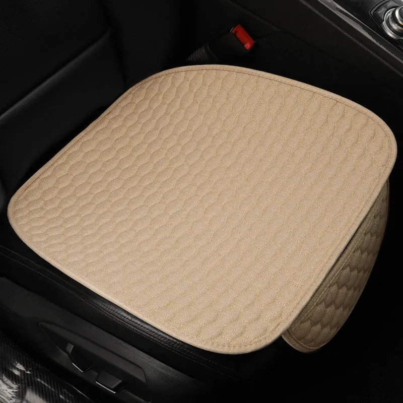 Natural linen car seat cushion in black, five-seat universal, cotton filled, with textured fabric surface