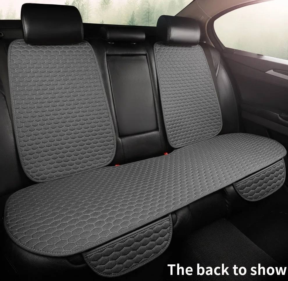 Natural linen car seat cushion in black, five-seat universal, cotton filled, with textured fabric surface