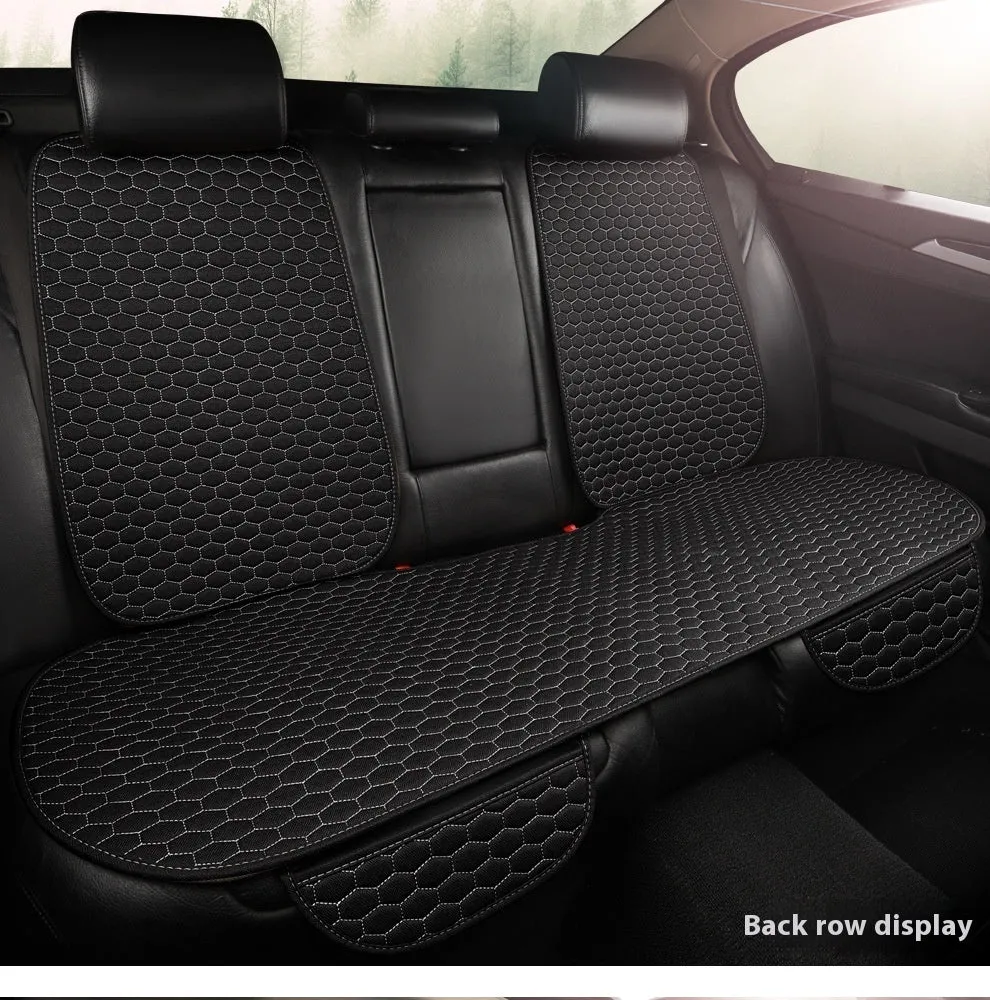 Natural linen car seat cushion in black, five-seat universal, cotton filled, with textured fabric surface