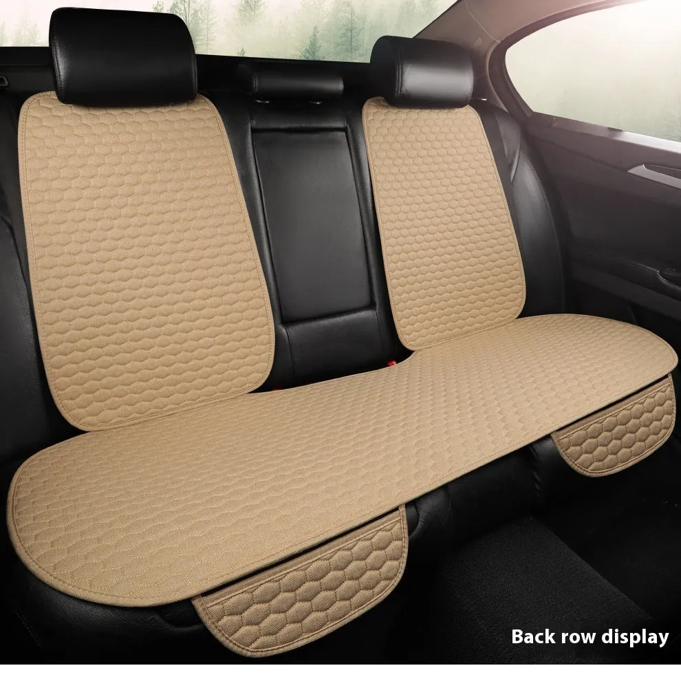 Natural linen car seat cushion in black, five-seat universal, cotton filled, with textured fabric surface