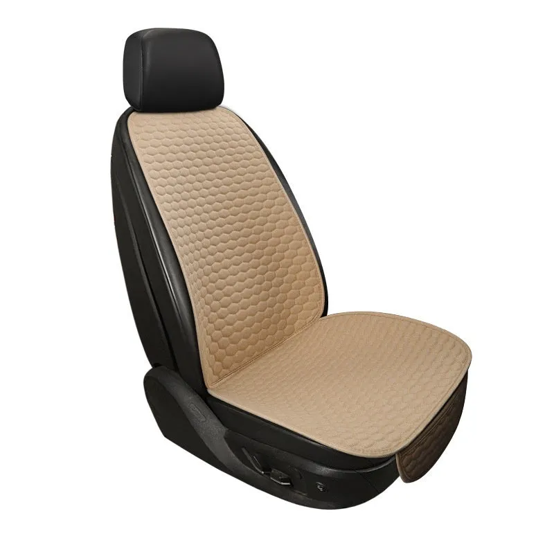Natural linen car seat cushion in black, five-seat universal, cotton filled, with textured fabric surface