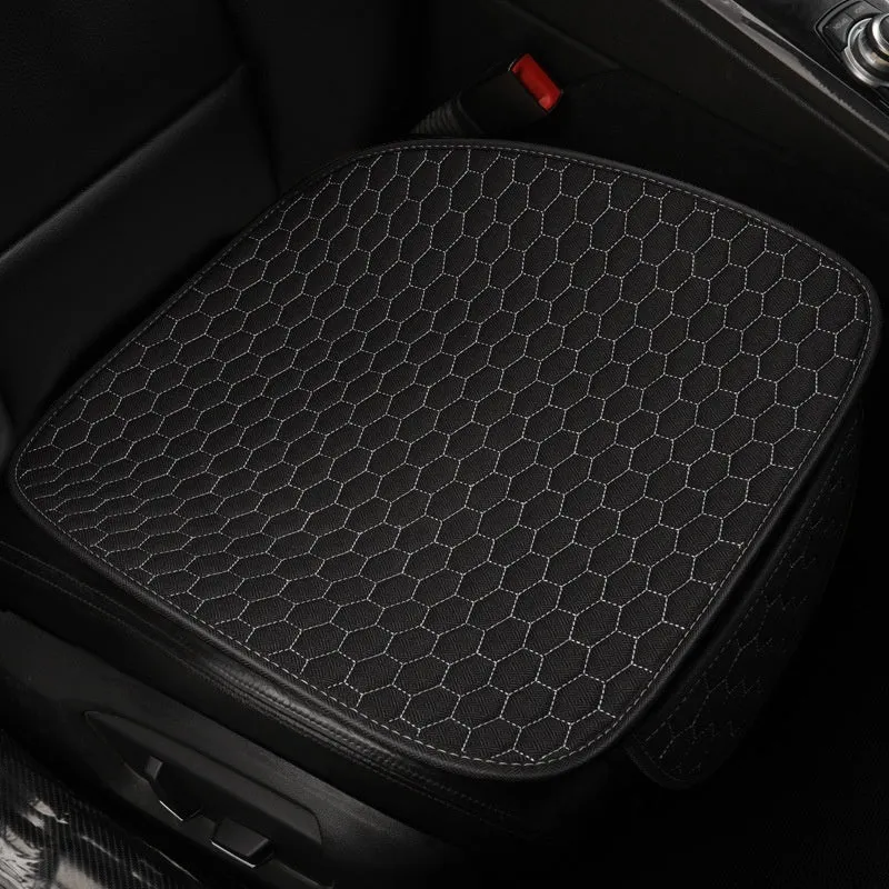 Natural linen car seat cushion in black, five-seat universal, cotton filled, with textured fabric surface