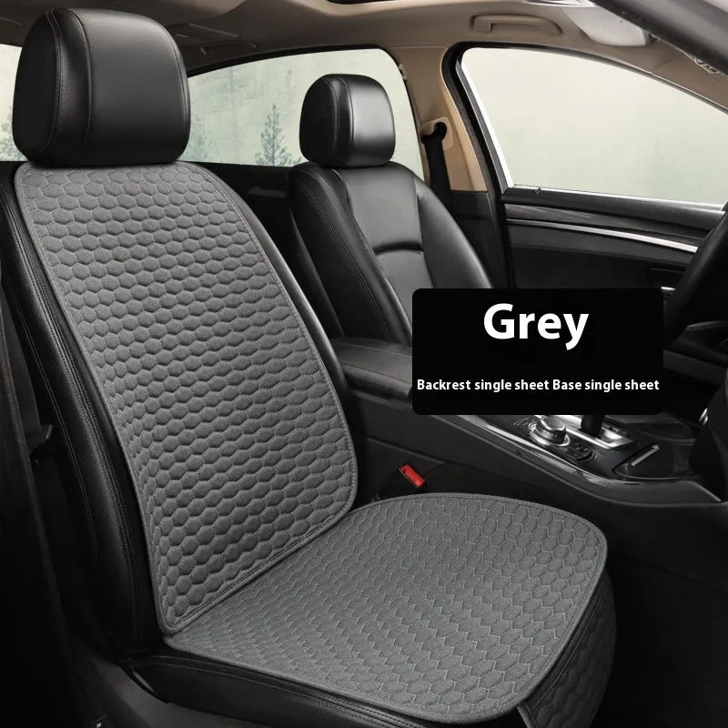 Natural linen car seat cushion in black, five-seat universal, cotton filled, with textured fabric surface