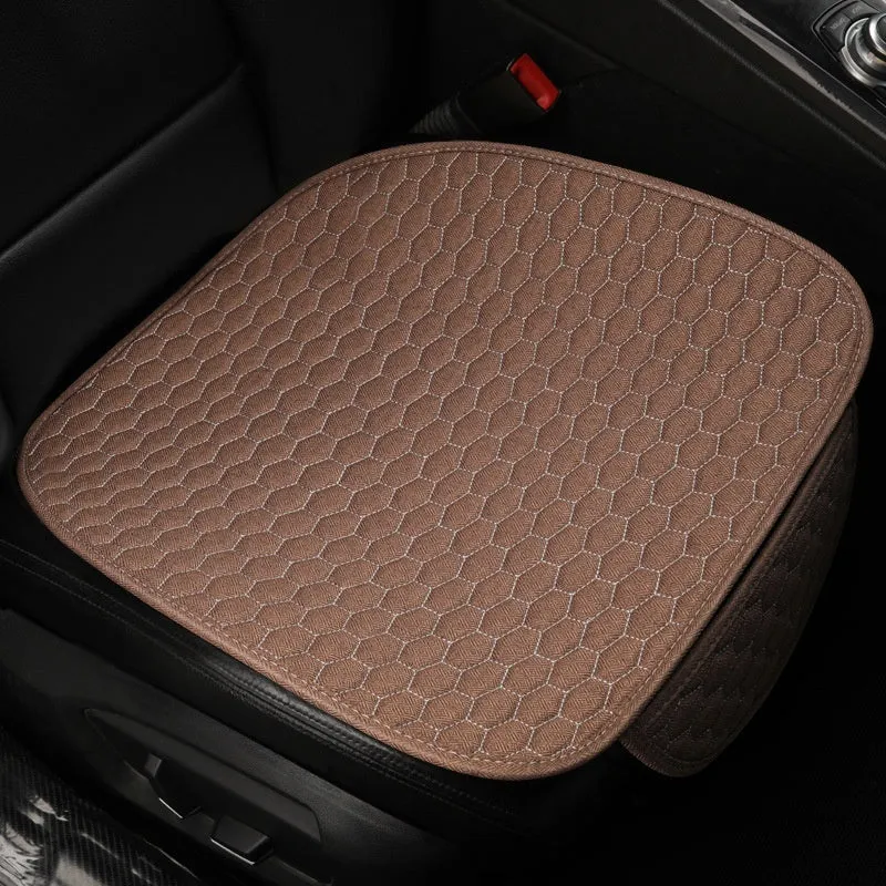 Natural linen car seat cushion in black, five-seat universal, cotton filled, with textured fabric surface